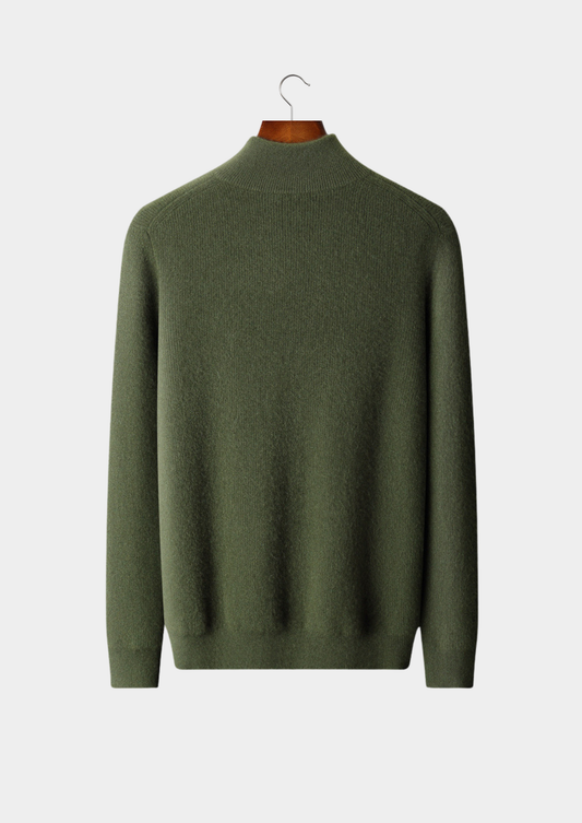 Pure Cashmere Olive Ribbed Half Zip