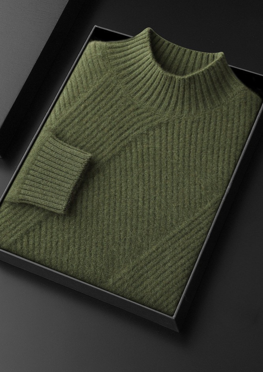 Pure Cashmere Olive Patterned Mockneck