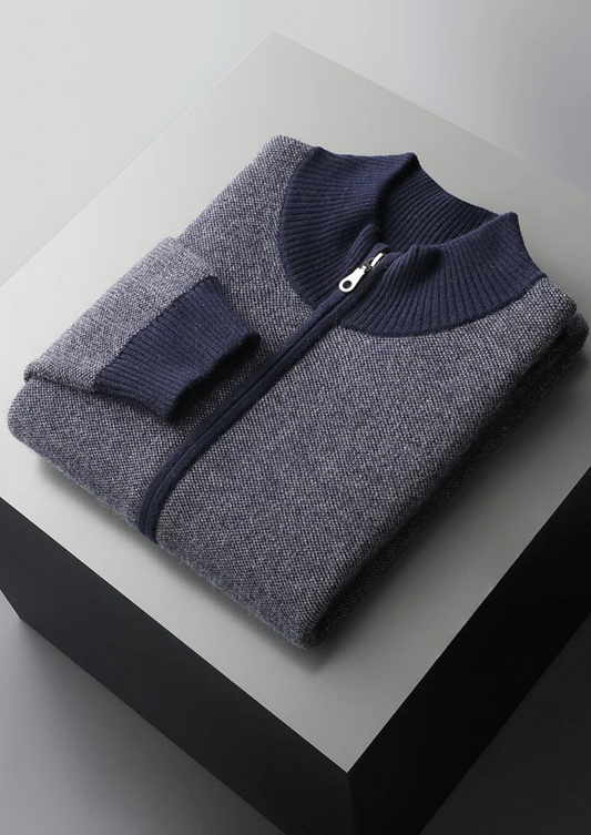Premium Cashmere Jacquard Zip Cardigan