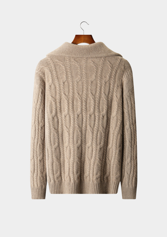 Pure Cashmere Beige Cable Half Zip Sweater