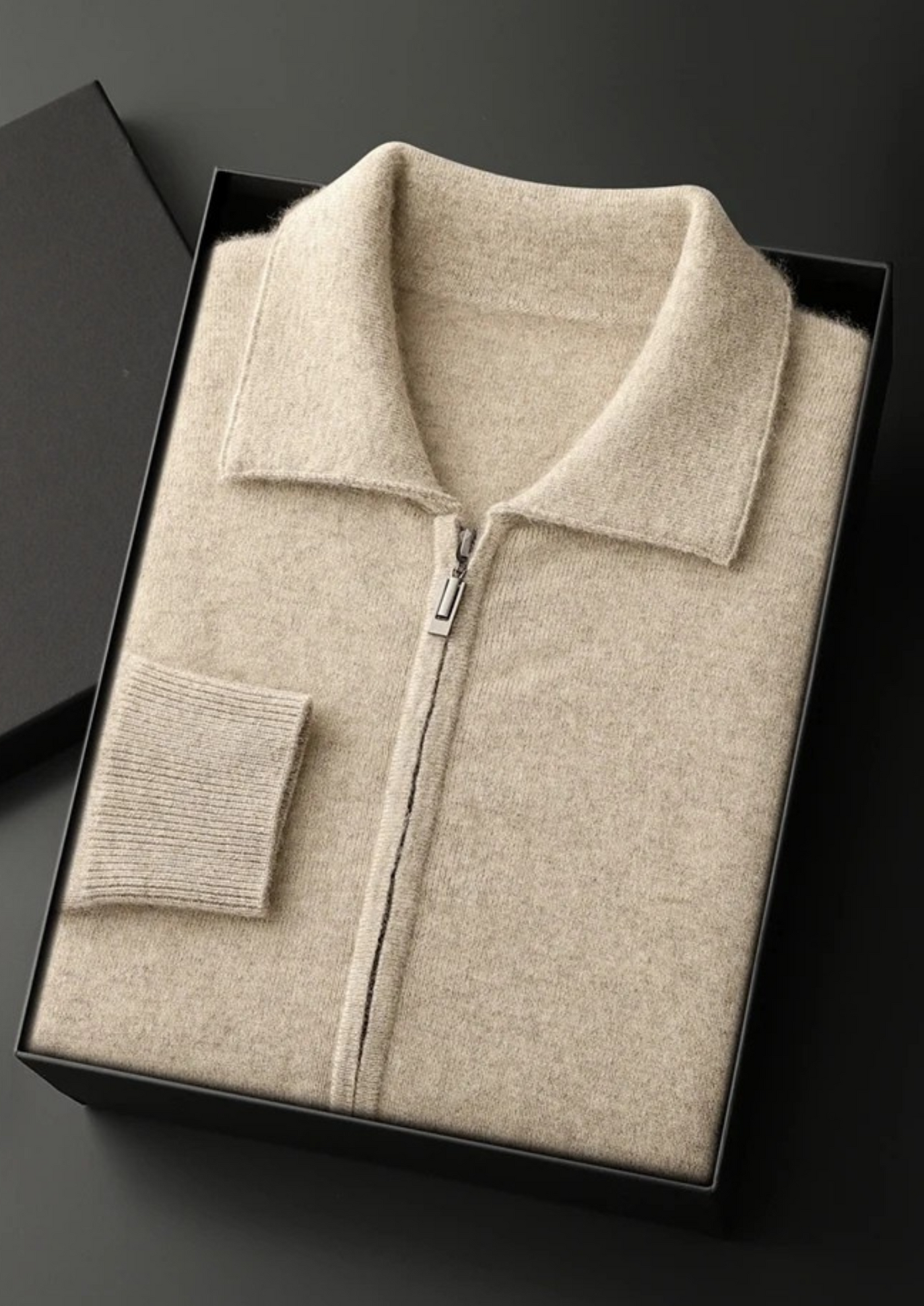 Premium Cashmere Zip Polo Cardigan