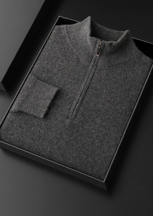 Pure Cashmere Dark Gray Ribbed Half Zip