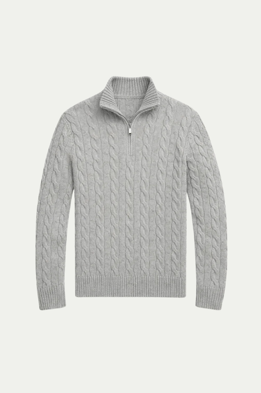 Classic Cable Quarter Zip Grey